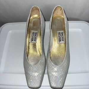 Vintage Timothy Hitsman Snake Print Pumps White Block Heel Size 8
